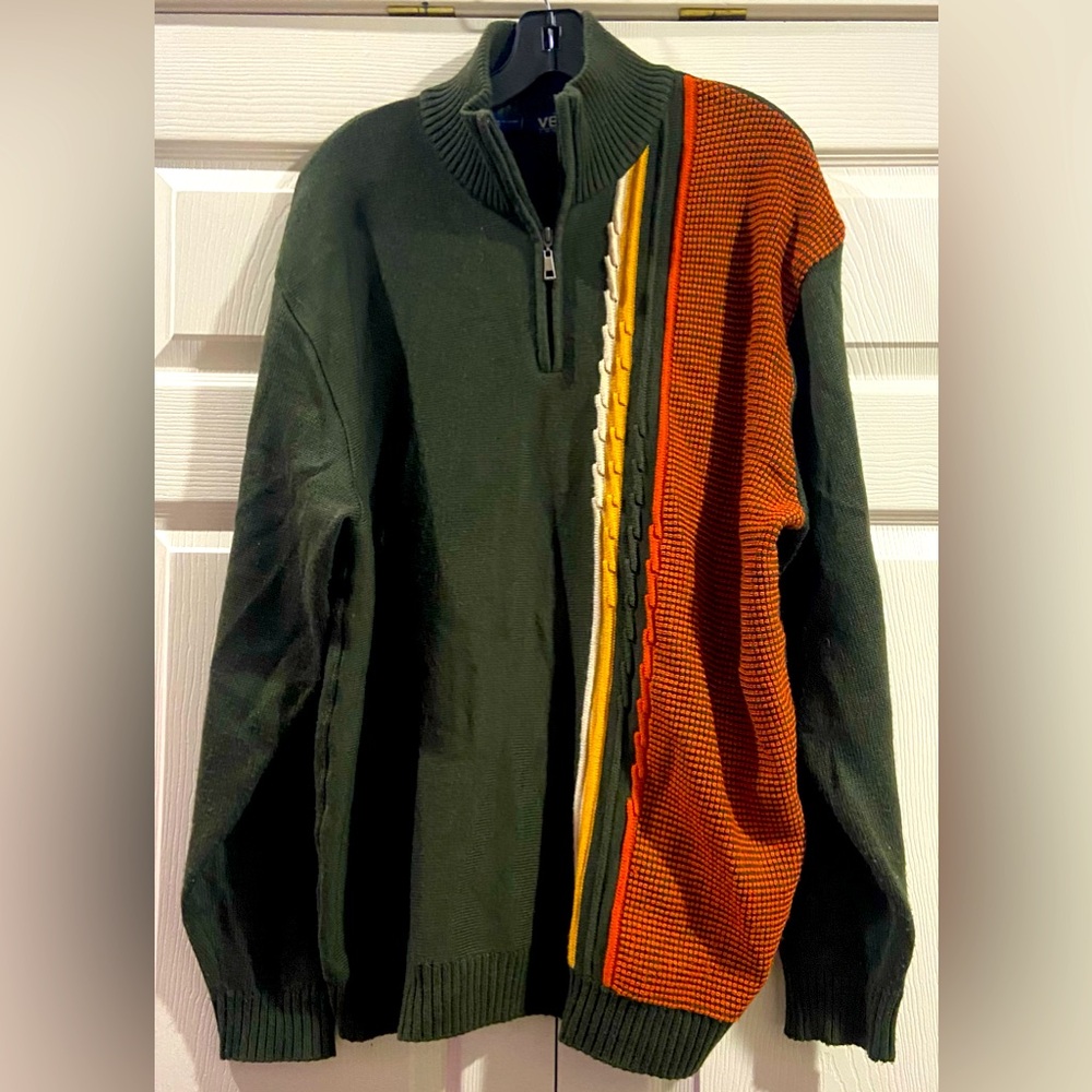 Venezzi 1/4 Zip Sweater Men Size XL Brown Gold Long Sleeve High Neck Wool VTG